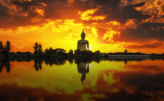 The Big Golden Buddha on sunrise at Wat Muang, Ang Thong, Thailand